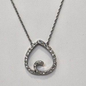Monet Crystal Pave Teardrop Silver Tone Chain Necklace Open Work Swirl Costume